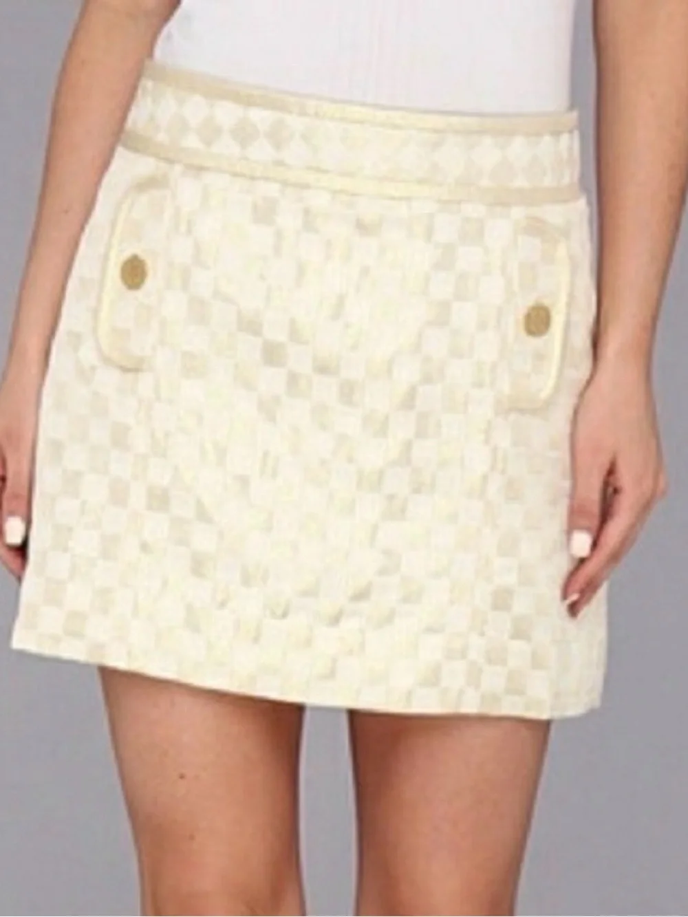 Lilly Pulitzer Tate Skirt Metallic Wright Square Gold White Checkerd Size 6